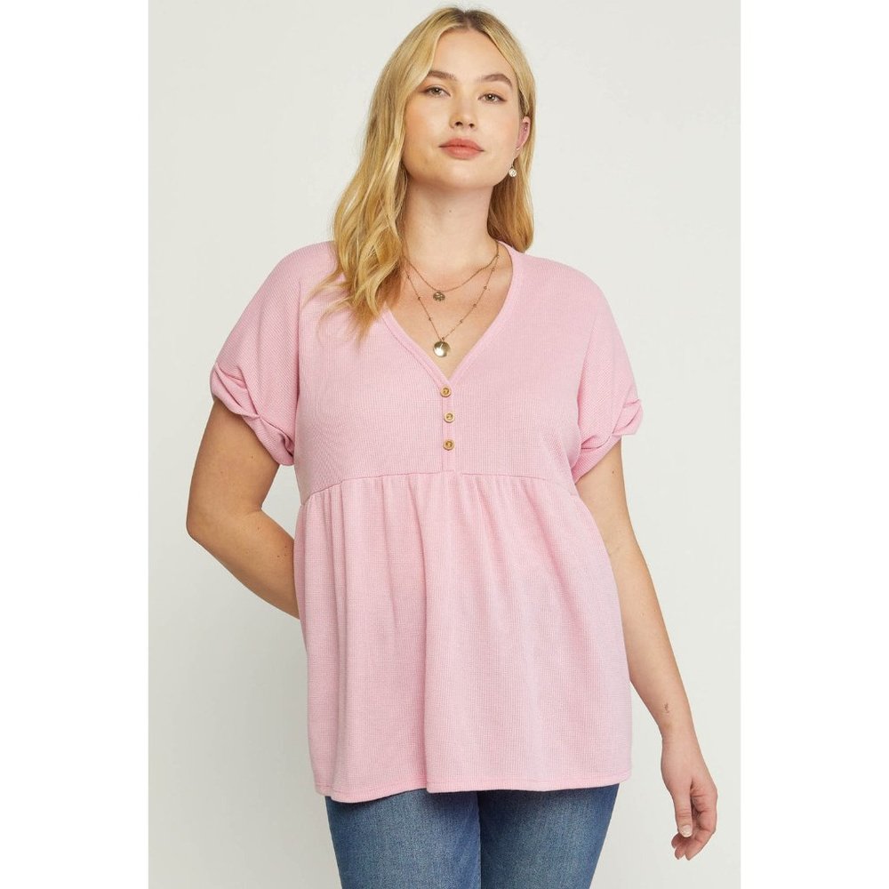 Entro Waffle Knit Babydoll Top, Pink
